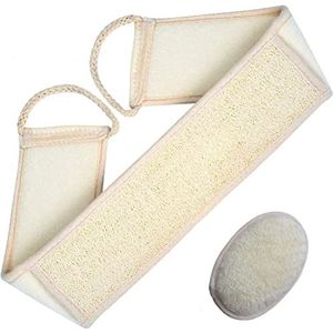 Luffa Rugrubberspons, natuurlijke luffa-badgordel met luffa-sponskussen, bad-peeling, massage en lichaamsverzorging, spa, massagegordel voor mannen en vrouwen, 2 stuks
