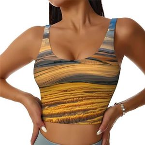Sunset Rural View Print Athletic Tanktops, hoge ondersteuning, ideaal voor high-impact workouts, yoga en hardlopen, Zwart, S