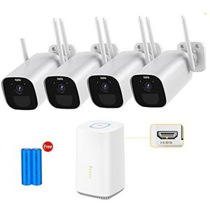 Groothoek beveiligingscamera, Bullet Camera Outdoor WiFi Video Surveillance Draadloze CCTV Home Security System Kits Ingebouwde 5200 mAh Oplaadbare Batterij 3MP Eenvoudig in te stellen (Size : 4 Cams