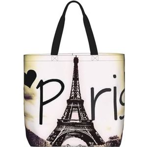 ZaKhs Eiffeltoren Liefde Parijs Print Vrouwen Tote Bag Grote Capaciteit Boodschappentas Mode Strand Tas Voor Werk Reizen, Zwart, Eén maat