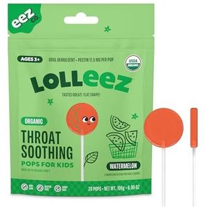 Lolleez Biologische lolly's voor kinderen pijnlijke keelverlichting, watermeloen perfect voor het kalmeren van een zere keel terwijl het proeven van geweldig, watermeloen smaak, 28 Count