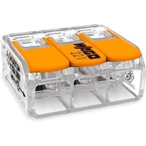 WAGO 10 stuks WAGO 221-613 aansluitklemmen 3-aderig met hendel 0,5-6 mm² kleine bouwvorm, transparant
