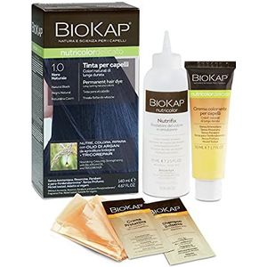 BIOKAP Nutricolor Delicato Haarverf zonder ammoniak, maakt het haar zacht en glanzend, haarkleur met natuurlijke kleuren, 140 ml (1.0 NaturBlack)