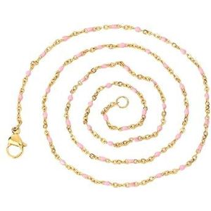 45,5 cm lange 304 roestvrijstalen emaille ketting goudkleurige schakelketting dameskraag cadeau (Color : 45.5cm Long_Pink 45cm)