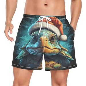 Niigeu Cartoon Christmas Turtle Tortoise Zwembroek voor heren, sneldrogend, met zakken, Leuke mode, S