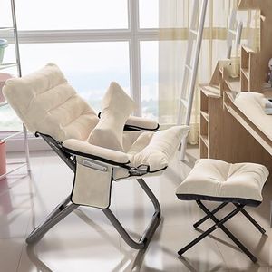 Opvouwbare luie stoel, met Ottomaanse moderne accent stoel, leesstoel, comfortabele stoel, enkele vrije tijd bank stoel, voor woonkamer, slaapkamer en kleine ruimtes fauteuil(White)