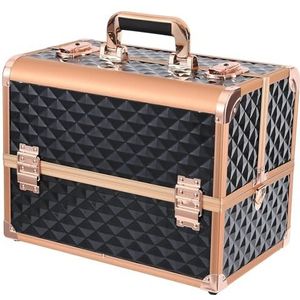 Beauty-make-upbox, professionele cosmeticakoffer, meerlaagse gereedschapskist voor nagelmake-up, organizer, koffertas, goud met zwart, Eén maat