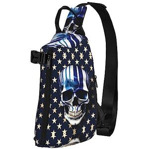 EdWal Italiaanse vlag print borsttas Sling Bag Crossbody rugzak schoudertas, voor reizen wandelen fietsen camping, Blauwe streep sterren schedel, Eén maat