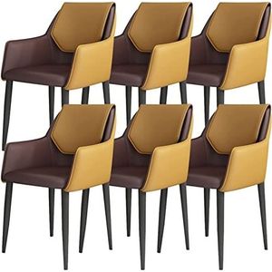 GEIRONV Keuken eetkamerstoelen set van 6, kunstleer lounge woonkamer receptie stoel ergonomische armleuningen rugleuning en ijzeren kunstpoten Eetstoelen ( Color : Coffee+yellow , Size : 81*42*38cm )