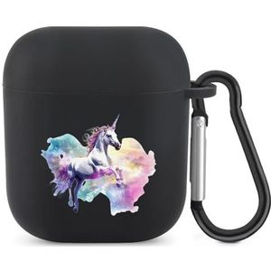 Witte Eenhoorn Regenboog Galaxy Leuke Case voor AirPods 2 & 1 Schokbestendige Beschermende Hoofdtelefoon Gevallen Cover Met Sleutelhanger Voor Mannen Vrouwen