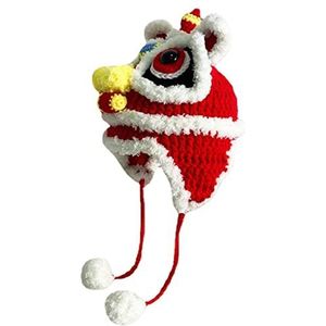 Pewell Leeuwendans, mascotte, pluche hoed, rode leeuwendanspet in Chinese stijl, schattige Chinese nieuwjaarsdecoratie, goed genaaid voor vrouwen, mannen en jongens
