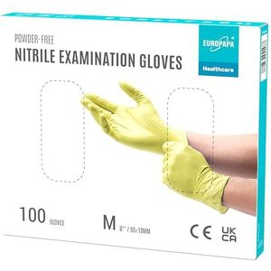 EUROPAPA® 100 x nitrilhandschoenen, wegwerphandschoenen, onderzoekshandschoenen, nitril handschoenen, poedervrij, zonder latex, niet-steriel, latexvrij, wegwerphandschoenen (M, Geel)