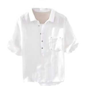 Mannen Zomer Linnen Shirts Strepen Vierkante Kraag Halve Mouw Tops Trui Dunne Vintage Casual Shirt, Khaki9, L
