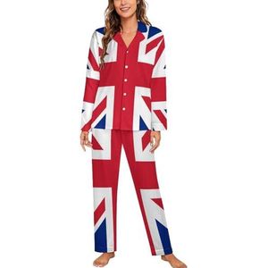 Vlag van Britse vlag dames pyjama sets tweedelige button down nachtkleding lange mouwen top en broek loungewear