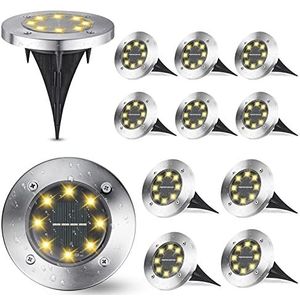 Outdoor Solar Garden Lights, Solar Powered Ground Warm White Lights Outdoor Waterdichte Tuin Lights met 8 LED Solar Disk Lights voor Pathway Yard Walkway Patio Gazon Pad (12 Pack)