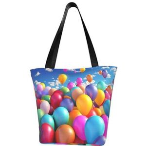 GeRRiT Leuke zeemeeuw gedrukt Casual schoudertas grote capaciteit Tote tas boodschappentas, Kleurrijke ballonnen, Eén maat