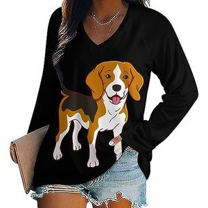 Prideful Beagle dames casual T-shirts met lange mouwen V-hals bedrukte grafische blouses Tee Tops 4XL