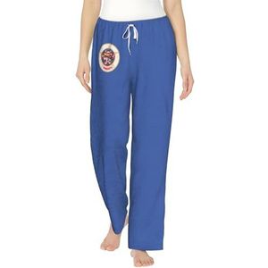 FMASWEQ Minnesota staat vlag print kerst pyjama voor vrouwen, zachte fleece pyjamabroek, perfect om te loungen, Zwart, S