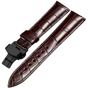 LUGEMA Echt Krokodillenleer Horlogeband 14mm 16mm 18mm 19mm 20mm 21mm 22mm Horloges Band Koffie Zwarte Vlinder Gesp Horloge Band (Color : Brown black clasp, Size : 18mm)