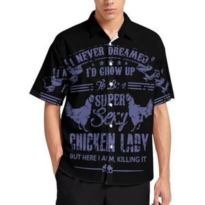 Super Sexy Chicken Lady Zomer Heren Shirts Casual Korte Mouw Button Down Blouse Strand Top met Zak L