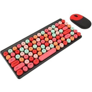 Draadloos Toetsenbord en Muis, Draadloos Toetsenbord Kleurrijke Ronde Keycap Comfortabel voor Computer (BLACK)