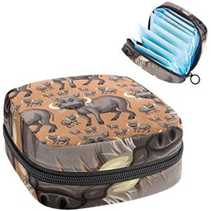 Leuke wrattenzwijnen dieren patroon,Periode Pouch draagbaar,Tampon Opbergtas,Tampon Houder voor Portemonnee Vrouwelijke Product Organizer, Meerkleurig, 4.7x6.6x6.6 in/12x17x17 cm