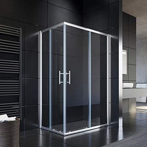SONNI Douchecabine, hoekinstap, dubbele schuifdeur, echt glas, 1200 x 1000 x 1950 mm