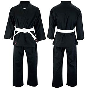 VADER Student Zwart Karate Pak Kinderen/Volwassen Karate Gi, Pollycotton Lichtgewicht Karate Uniform Club Training Competitie Kamino Karategi met Gratis Witte Riem, Zwart, 4/ 170