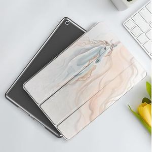 CONERY Hoesje compatibel iPad 10.2"" (9e/8e/7e generatie) Paard Decoratie, Aquarel Schilderen van een Fantasie Paard Dromerige Abstracte Golvende Lijnen Decoratief, Wit, Slim Smart Magnetische Cover