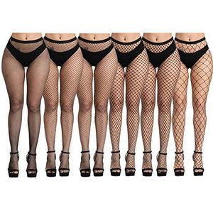 DRESHOW 6 Pak Hoge Taille Panty's Visnet Kousen Dij Hoge Kousen Panty's