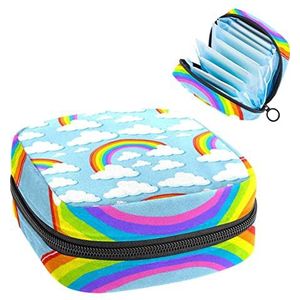 Periode Pouch Draagbare Tampon Opbergtas,Tampon Houder voor Portemonnee Vrouwelijke Product Organizer,Regenboog Wolken Patroon, Meerkleurig, 4.7x6.6x6.6 in/12x17x17 cm
