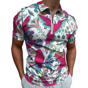 Rode kolibries poloshirt voor heren, casual T-shirts met ritssluiting en kraag, golftops, slim fit