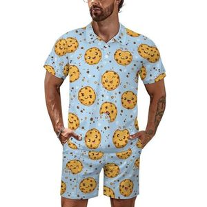 Kawaii Cookies met chocoladeschilfers heren poloshirt set korte mouwen trainingspak set casual strand shirts shorts outfit L