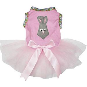 Petitebelle Grijs Bunny Necktie Katoen Shirt Tutu Puppy Hond Jurk, Small, Roze/Roze
