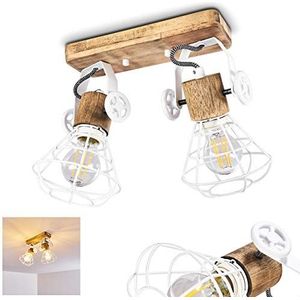 Plafondlamp Nifun, metaal/houten plafondlamp in wit/bruin, 2 lampen, met verstelbare spots, 2 x E27 fitting, retro/vintage design spot, zonder gloeilampen
