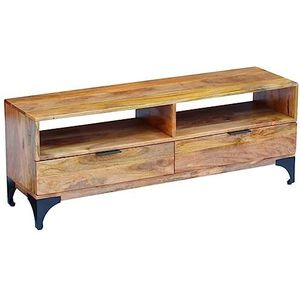 TV-meubel met 2 vakken en 2 lades, massief teruggewonnen hout en staal, volledig handgemaakt (Color : Brown, Size : 47.2"" x 13.8"" x 17.7"" (L x W x H))