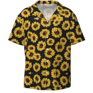 YQxwJL Grijs Golf Streep Print Mens Casual Button Down Shirts Korte Mouw Rimpel Gratis Zomer Jurk Shirt met Zak, Gouden Zonnebloemen, XL