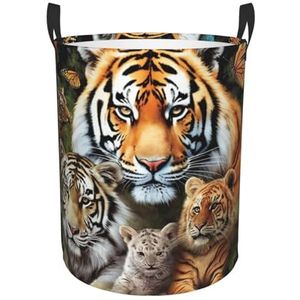 Leeuw Tijger Luipaard en Vlinder Wasmand Met Handvatten, Opvouwbare Wasmand Oxford Doek Vuile Kleding Mand Waterdichte Kleding Speelgoed Opbergbak Organizer voor Slaapkamer Badkamer Slaapzaal