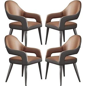 GEIRONV Leren fauteuil set van 4, keuken eetkamerstoelen met ijzeren kunst metalen stoelpoten for thuis commerciële restaurants keuken Eetstoelen (Color : Dark Brown, Size : 87 * 48 * 48cm)