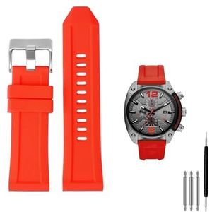 INEOUT Hoge kwaliteit siliconen rubberen horlogeband geschikt Compatibel met Diesel DZ4318 / 4323/4283/7315/4427 Mannen Waterdichte zachte grote riem 24mm26mm (Color : Red silver clasp, Size : 26m