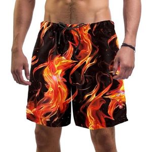 PAFEFO Red Burning Flames boardshorts voor heren, sneldrogend, strand, zwemmen, sportpakken met zakken, Rode Brandende Vlammen, XL