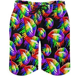 LGBT Gay Pride Rainbow Lips Zwembroek voor heren, bedrukte boardshorts, strandshorts, badmode, badpakken met zakken, L