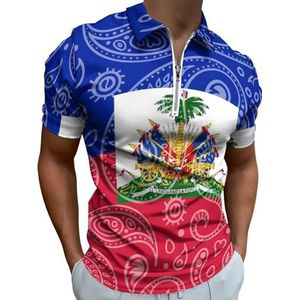 Paisley En Haïti Vlag Half Zip-up Polo Shirts Voor Mannen Slim Fit Korte Mouw T-shirt Sneldrogende Golf Tops Tees 4XL