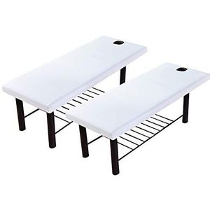 Massagetafels - Massagelaken met Gezichtsgat - Wit - 2 Stuks - Elastisch Hoeslaken voor Schoonheidsbed