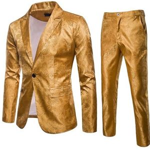 KYOESCAI Herenpakken Klassieke pasvorm 2-delige set met één knoop, formele smoking, jasje, broek en set voor bruiloft, zakenfeest of gala,Geel,L