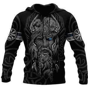 Men's Viking Odin Warrior 3D Gedrukte Hoodie Met Korte Mouwen, Nordic Compass Tattoo Grafische Pullover, Unisex Losse Mode Vintage Casual Jas Streetwear
