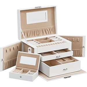 Songmics - Juwelendoos - Zwart - Hout - 2 Lades, 2 Zijvakken