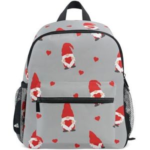 Yuiboo Cool Kids Rugzak Voor Jongens Leuke Valentines Kabouters Rode Hoeden En Harten Grijs Voorschoolse Boekentas Boeken Tas Borst Clip, Leuke Valentines kabouters Rode Hoeden en Harten Grijs, Small,