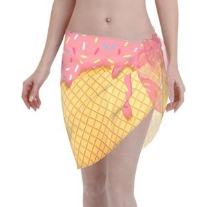 IJs en wafelpatroon print elegante strandwrap, bikini cover-up, badkleding jurk, voor vrouwen, perfect voor zwembad en resort, Zwart, one size