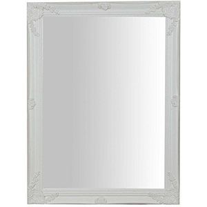 Wandspiegel met rechthoekig frame van hout, 62 x 3 x 82 cm, antiek wit gelakt om op te hangen verticaal/horizontaal